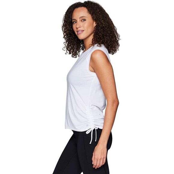 NWT RBX Activewear Poppy Shirred Side Tie Workout Tank Top - White | Small - Picture 4 of 5